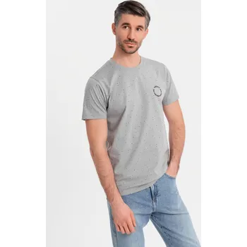Pánská móda Pánské bavlněné tričko s potiskem a kulatým výstřihem - světle šedé V8 OM-TSFP-0186 - XXL