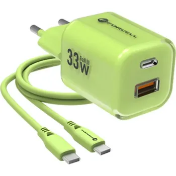 33W nabíjecí sada FORCELL F-ENERGY - USB-C + USB-A + kabel USB-C 1m - zelená