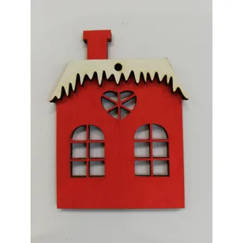 Vánoční dekorace Dřevěný výřez domeček červený s bílou střechou č.2