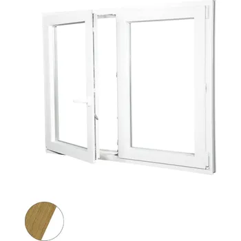 Okno ALUPLAST Plastové okno dvoukřídlé dekor/bílé 150x100 Barva: Přírodní dub/bílá, Otvírání: Levé, Zasklení: Dvojsklo Ug= 1,1