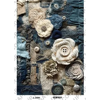 Umělecký papír Rýžový a soft papír na decoupage - Riflová koláž, vintage - KB03599 Materiál: Soft, Rozměr: A4