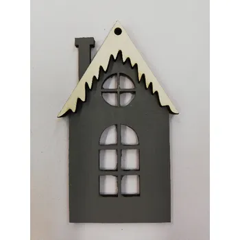 Vánoční dekorace Dřevěný výřez domeček šedý s bílou střechou