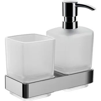 Držák na kartáček Emco Loft Dvojitá sklenka s dávkovačem mýdla 053100100