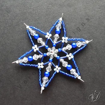 Vánoční ozdoba Veronika Designs Vánoční korálková hvězda 0448 - Kolekce Dark Blue (PEVNÁ A NEREZ) Christmas bead ornament Průměr 8.8 cm