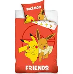 Dětské povlečení POKÉMON EEVE A PIKACHU, červené, bavlna hladká, 140x200cm + 70x90cm