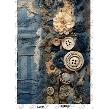 Umělecký papír Rýžový a soft papír na decoupage - Riflová koláž, vintage - KB03594 Materiál: Soft, Rozměr: A4