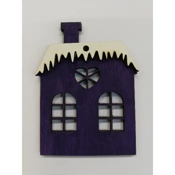 Vánoční dekorace Dřevěný výřez domeček fialový s bílou střechou č.2