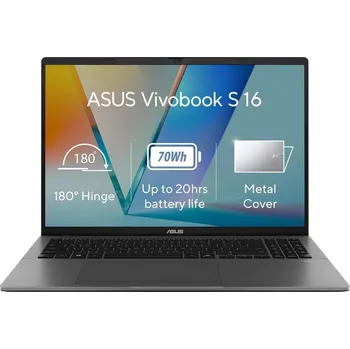 Notebook ASUS NTB Vivobook S16 (S3607CA-RP005W), Ultra 7 255H, 16" 1920 x 1200, 16GB, 1TB SSD, Intel, W11 Home, Matte Gray