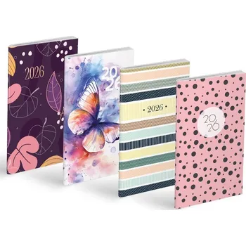 Kalendář Diář týdenní 2026, 90 x 150 mm, lamino, mix motivů