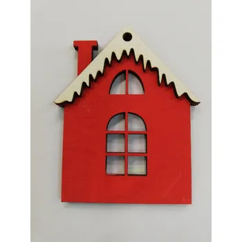 Vánoční dekorace Dřevěný výřez domeček červený s bílou střechou č.3