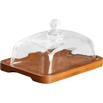 Máslenka Dóza na máslo Baoblaze se skleněným krytem Tmavé dřevo