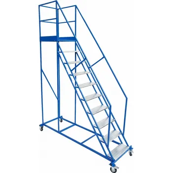Žebřík Pojízdný žebřík s plošinou, výška plošiny 2,5 m, 9 stupňů + plošina.
