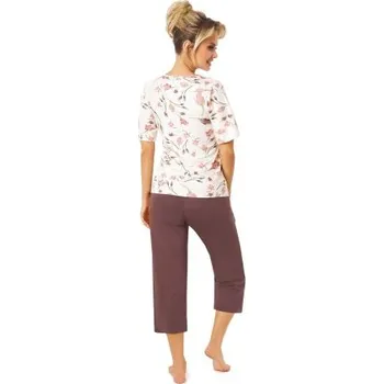 Dámské pyžamo Dámské 3/4 pyžamo Donna Amaris - viskóza Ecru-Hnědá XL(42)