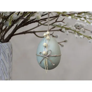 Velikonoční dekorace Závěsné zelené dekorační vajíčko se suchými květy - Ø 5*7 cm