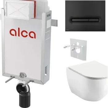 WC sada Alcadrain Set modul k zazdění, WC Urban City, sedátko s tlač.černá mat M1878 KAE017