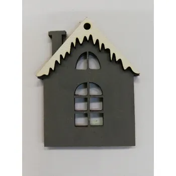 Vánoční dekorace Dřevěný výřez domeček šedý s bílou střechou č.3