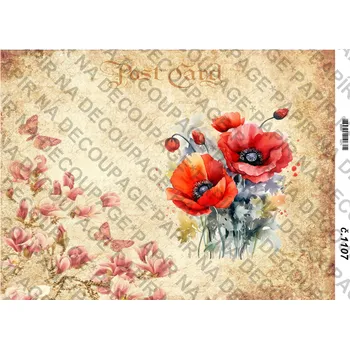 Umělecký papír Rýžový a soft papír na decoupage - Květiny s motýlem - KB01107 Materiál: Soft, Rozměr: A4