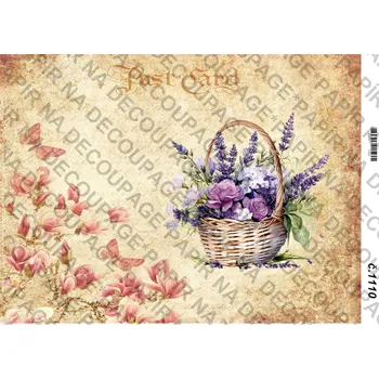 Umělecký papír Rýžový a soft papír na decoupage - Květiny s motýlem - KB01110 Materiál: Soft, Rozměr: A4