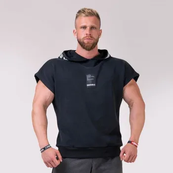 Pánské tričko Tričko Reg Top Hoodie Black - NEBBIA Velikost: L, Barva: černá