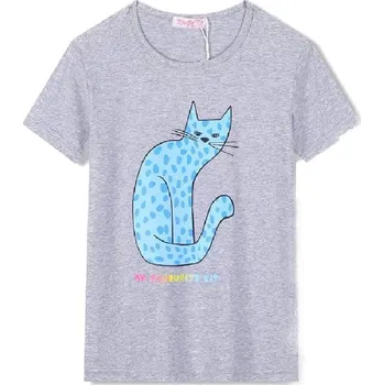 Dívčí oblečení DÍVČÍ TRIČKO S KOČKOU A KRÁTKÝM RUKÁVEM Barva: Šedá, Velikost: 140