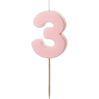 Dortová svíčka Svíčka na dort světle růžová "číslo 3", 5,5 cm