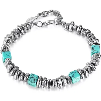 Náramek Impress Jewelry Náramek z hematitových korálků a kamenem Modrý tyrkys Stříbrná 19,5 + 3,5 cm