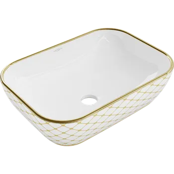Umyvadlo Mexen Rita umyvadlo na desku 45 x 32 cm, bílá/zlatá vzor mřížka - 21084509 Koupelnové umyvadla