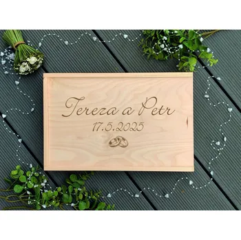 Dárková krabička Dřevěná krabička na svatební fotografie velká - D-decor