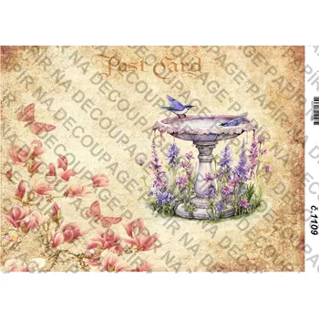 Umělecký papír Rýžový a soft papír na decoupage - Květiny s motýlem - KB01109 Materiál: Soft, Rozměr: A4