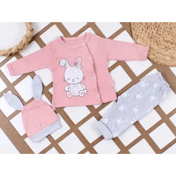 Kojenecká souprava 3dílná dětská souprava Zajíček vel. 56/62 , lososovo-šedá