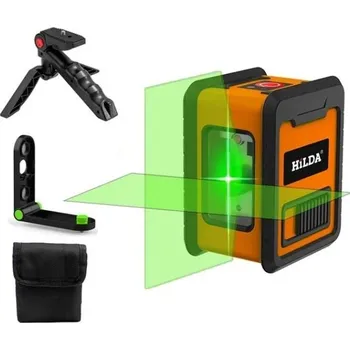 Měřící laser Sada laserové vodováhy HILDA 2 linky Zelený paprsek Stativ L-držák Pouzdro Samonivelační Přesné měření Montážní a renovační práce