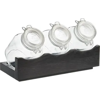 Plenkovník Sada 3 sklenic na dřevěném podstavci, wenge | APS, Good Morning