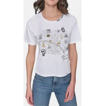 Dámské tričko Dámské volné triko Karl Lagerfeld Paris - Velikost S, Barva Bílá 56245 L5WH7008