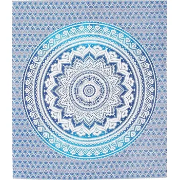 Přehoz na lůžko Přehoz na postel indický Lotus Mandala modrý 220 x 210 cm