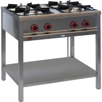 Sporák Plynový gastronomický sporák 4-hořákový, 900x900x850 mm s policí, 24 kW | EGAZ, TGP-424.III