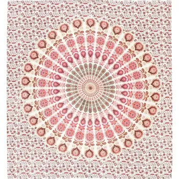 Přehoz na lůžko Přehoz na postel indický Owl Mandala růžový 230 x 210 cm