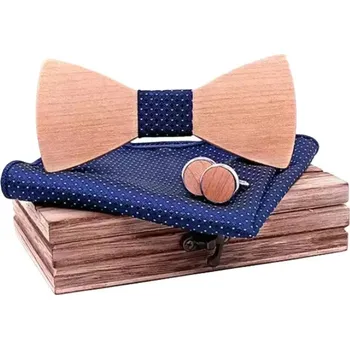 Motýlek Dřevěný motýlek Miranda s kapesníčkem a manžetovými knoflíčky T250-c5