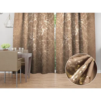 ubrus Sametový závěs Isabela IBL-016 Zlatý mramor na pudrově béžovém - šířka 135 cm 135x140 cm