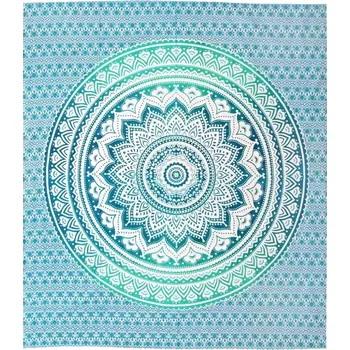 Přehoz na lůžko Přehoz na postel indický Lotus Mandala zelený 220 x 210 cm