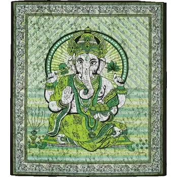 Přehoz na lůžko Přehoz na postel indický Ganesh zelený 220 x 210 cm