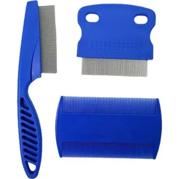 Kosmetika pro kočku Sada hřebenů na blechy pro kočky 3 ks Jemné hřebeny na odstranění hlenů, krust a vší Péče o srst Potřeby pro domácí mazlíčky modrá