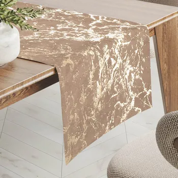 ubrus Sametový běhoun na stůl Isabela IBL-016 Zlatý mramor na pudrově béžovém 20x140 cm
