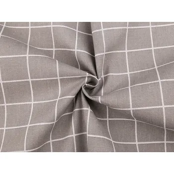 Bavlněná metráž / imitace lnu hrubší, káro, barva 2 šedá