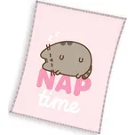Deka z mikrovlákna (coral fleece) dětská KOČIČKA PUSHEEN ČAS JÍT SPÁT, růžová, 130x160cm