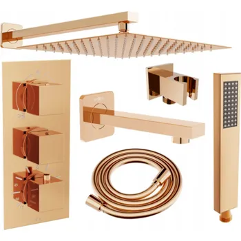 Vodovodní baterie Mexen Cube DR02 podomítková vana a sprchový set s dešťovou sprchou 30 cm, růžové zlato - 77503DR0230-60 Podomítkové vanové systémy