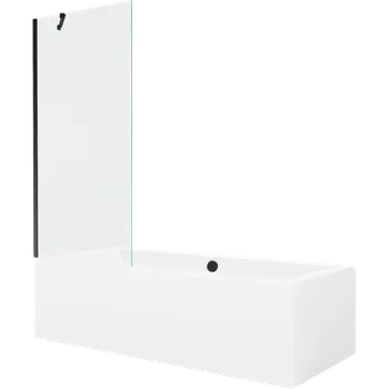 Vana Mexen Cube obdélníková vana 180 x 80 cm s panelem a 1-křídlou zástěnou 80 cm, transparentní, černá - 550518080X9508000070 Vany se zástěnou
