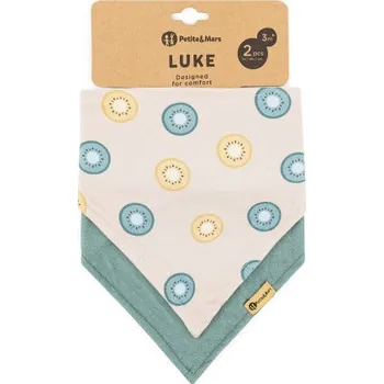 PETITE&MARS Bryndák bandana Luke 2 ks Beige Kiwis&Misty Green 3m+