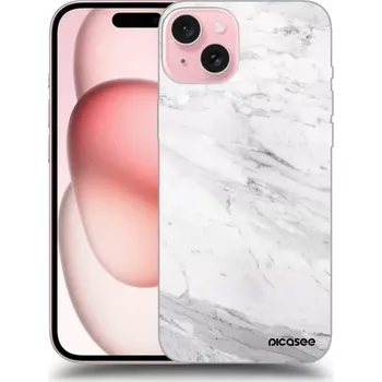 Pouzdro na mobilní telefon Picasee silikonový černý obal pro Apple iPhone 15 - White marble