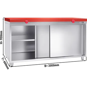 Lednice G.Gastro Stainless Steel Hinged-Door Work Cabinet + Cutting Board (Red, 40 mm) PREMIUM – 2000x2000x910 mm - Shelf load 70 kg