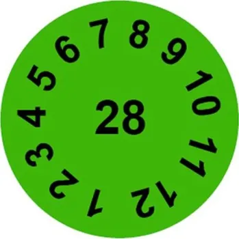 Kontrolní číselník zelený (datumovka) pro rok 2028, Fólie Ø 2 cm, 90 ks